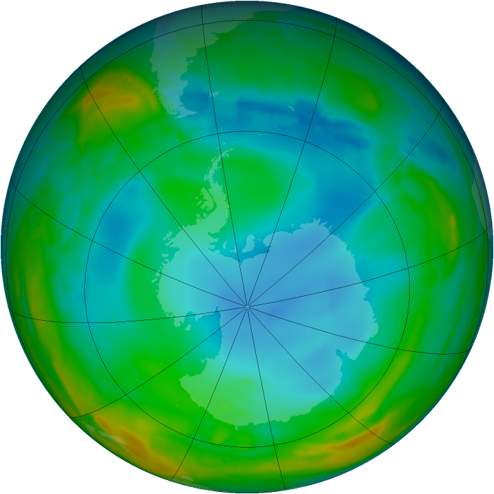 Antarctic ozone map for 13 July 2014